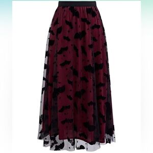 Bats Halloween Black and Burgundy Skirt